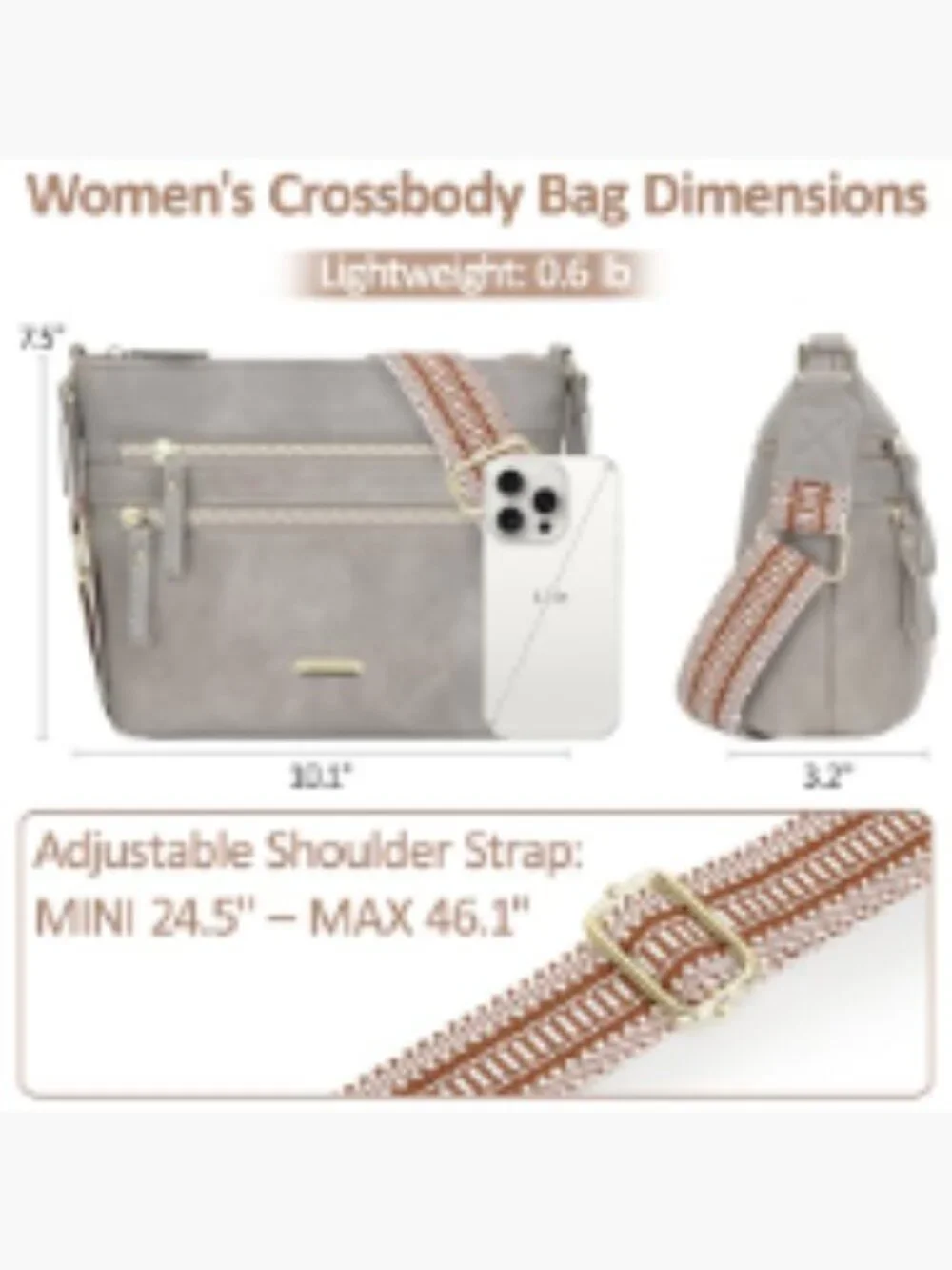 Trendy Crossbody Bag for Women PU Leather Adjustable Strap Zip Closure